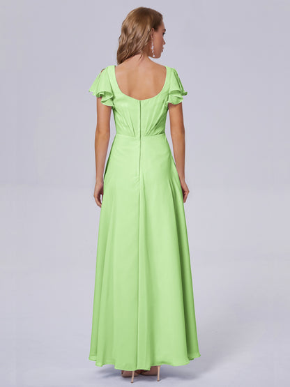 Genevieve V Neck Chiffon Long Bridesmaid Dresses with Sleeves