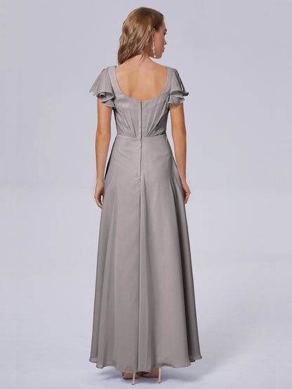 Genevieve V Neck Chiffon Long Bridesmaid Dresses with Sleeves