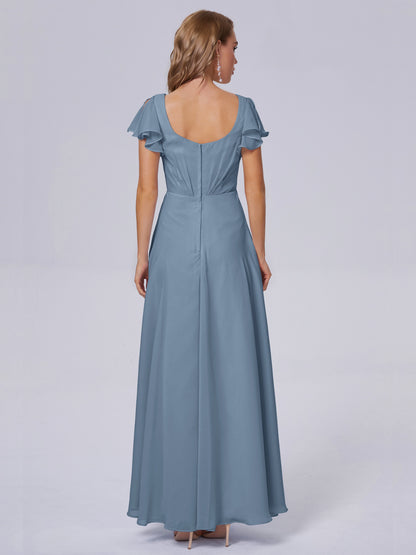 Genevieve V Neck Chiffon Long Bridesmaid Dresses with Sleeves