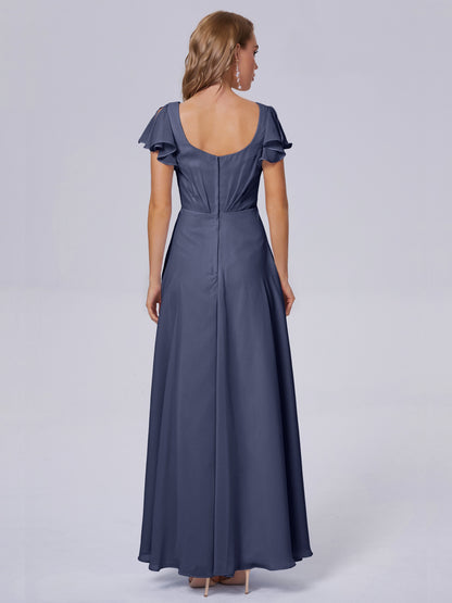 Genevieve V Neck Chiffon Long Bridesmaid Dresses with Sleeves