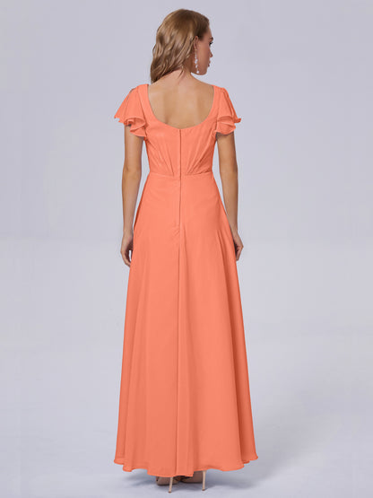 Genevieve V Neck Chiffon Long Bridesmaid Dresses with Sleeves