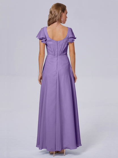 Genevieve V Neck Chiffon Long Bridesmaid Dresses with Sleeves