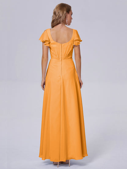 Genevieve V Neck Chiffon Long Bridesmaid Dresses with Sleeves