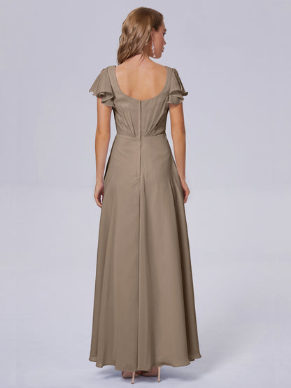Genevieve V Neck Chiffon Long Bridesmaid Dresses with Sleeves