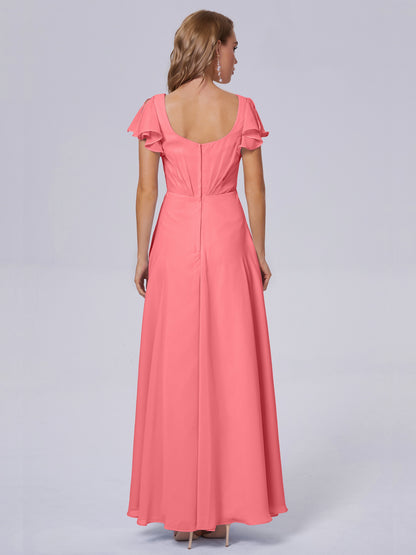 Genevieve V Neck Chiffon Long Bridesmaid Dresses with Sleeves