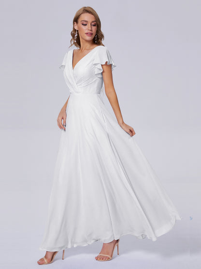 Genevieve V Neck Chiffon Long Bridesmaid Dresses with Sleeves