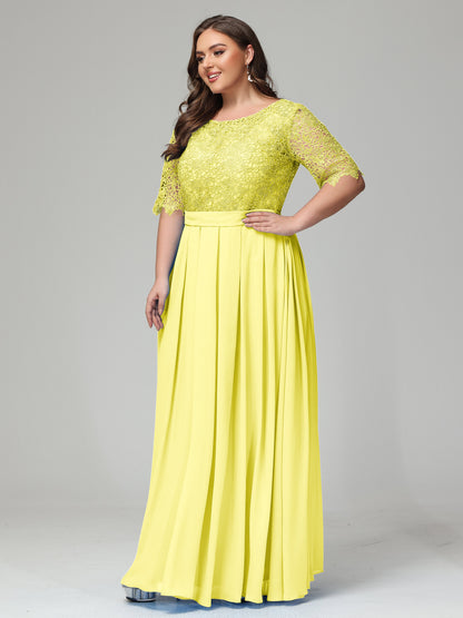 Illussion Neckline and Back Half Sleeves Scoop Lace Plus Size Bridesmaid Dresses