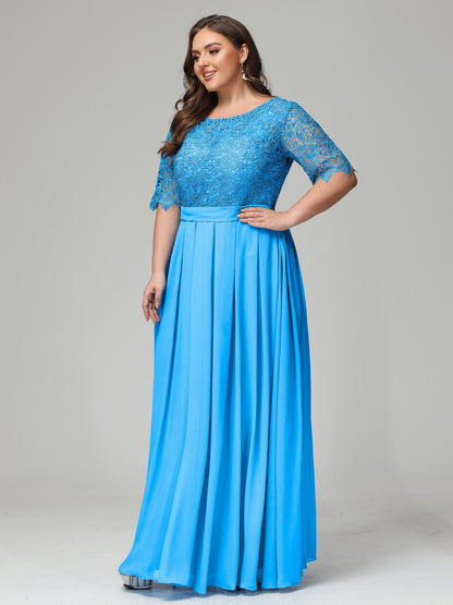 Illussion Neckline and Back Half Sleeves Scoop Lace Plus Size Bridesmaid Dresses