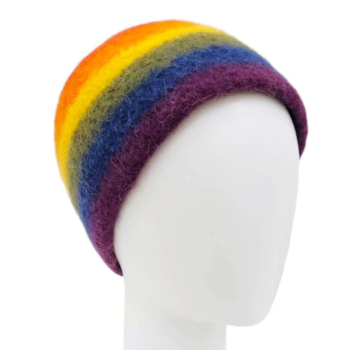 Hat - Felted Wool Cap in Rainbow Stripe (Assorted Sizes) by Snooter-doots