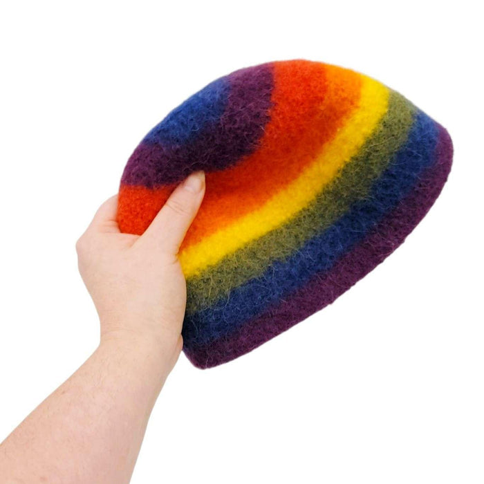 Hat - Felted Wool Cap in Rainbow Stripe (Assorted Sizes) by Snooter-doots