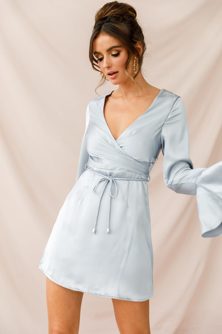 Nikki Flared Cuff Satin Dress Grey