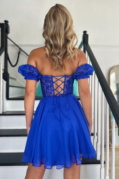 Sweetheart Blue Lace and Chiffon Short Dress