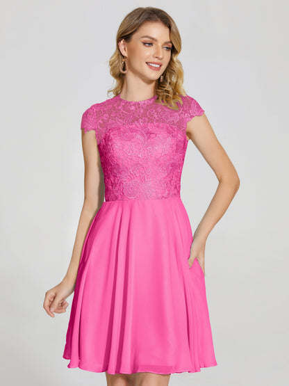 Alana Lace Cap Sleeves Short Bridesmaid Dress