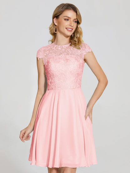 Alana Lace Cap Sleeves Short Bridesmaid Dress