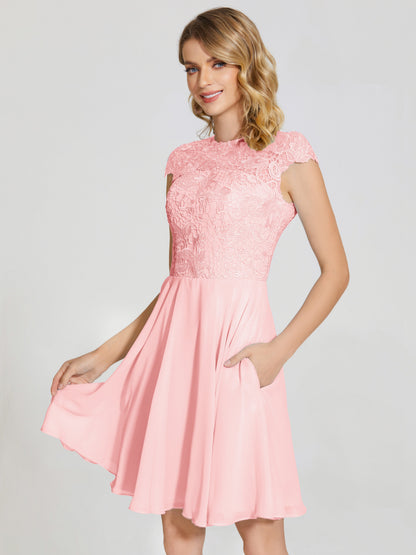 Alana Lace Cap Sleeves Short Bridesmaid Dress