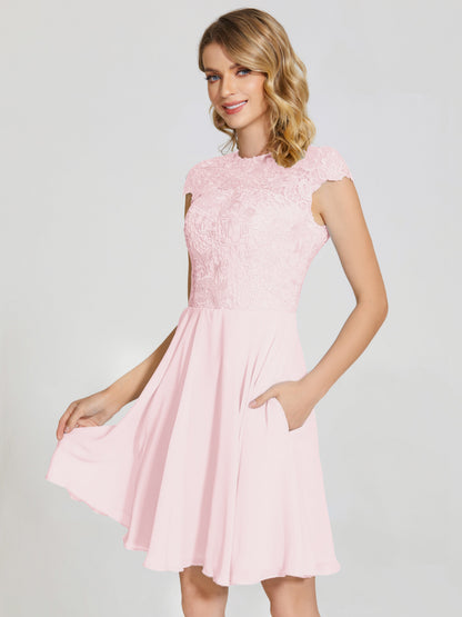 Alana Lace Cap Sleeves Short Bridesmaid Dress
