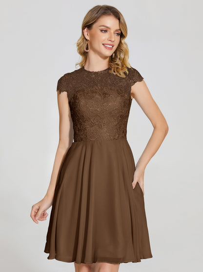Alana Lace Cap Sleeves Short Bridesmaid Dress