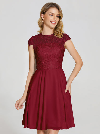 Alana Lace Cap Sleeves Short Bridesmaid Dress