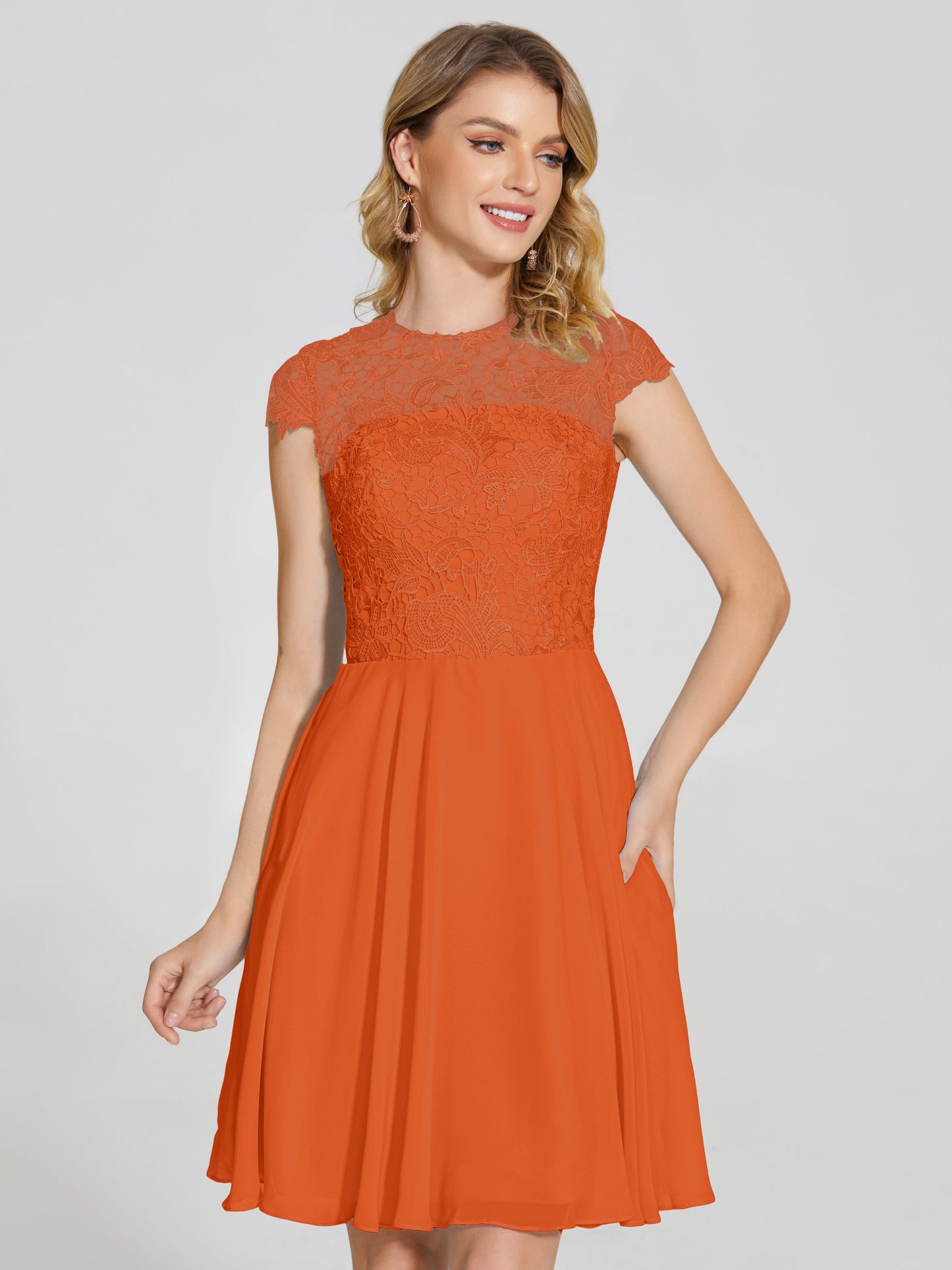 Alana Lace Cap Sleeves Short Bridesmaid Dress
