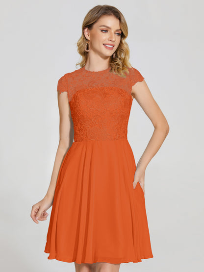 Alana Lace Cap Sleeves Short Bridesmaid Dress