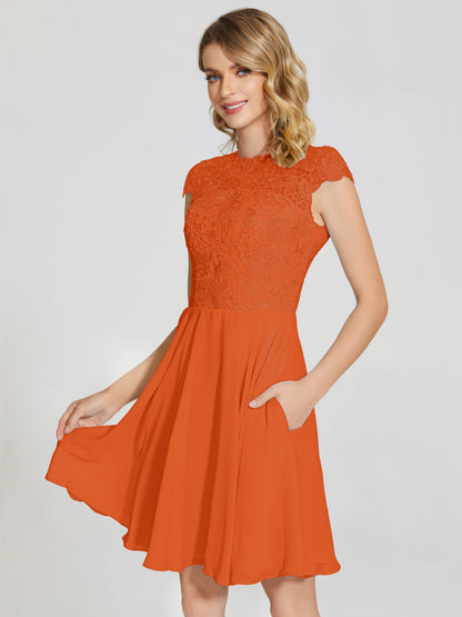 Alana Lace Cap Sleeves Short Bridesmaid Dress