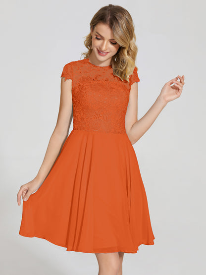 Alana Lace Cap Sleeves Short Bridesmaid Dress