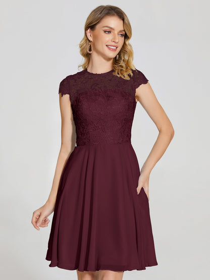 Alana Lace Cap Sleeves Short Bridesmaid Dress