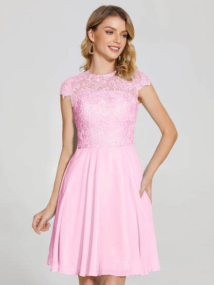 Alana Lace Cap Sleeves Short Bridesmaid Dress