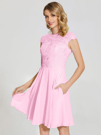 Alana Lace Cap Sleeves Short Bridesmaid Dress