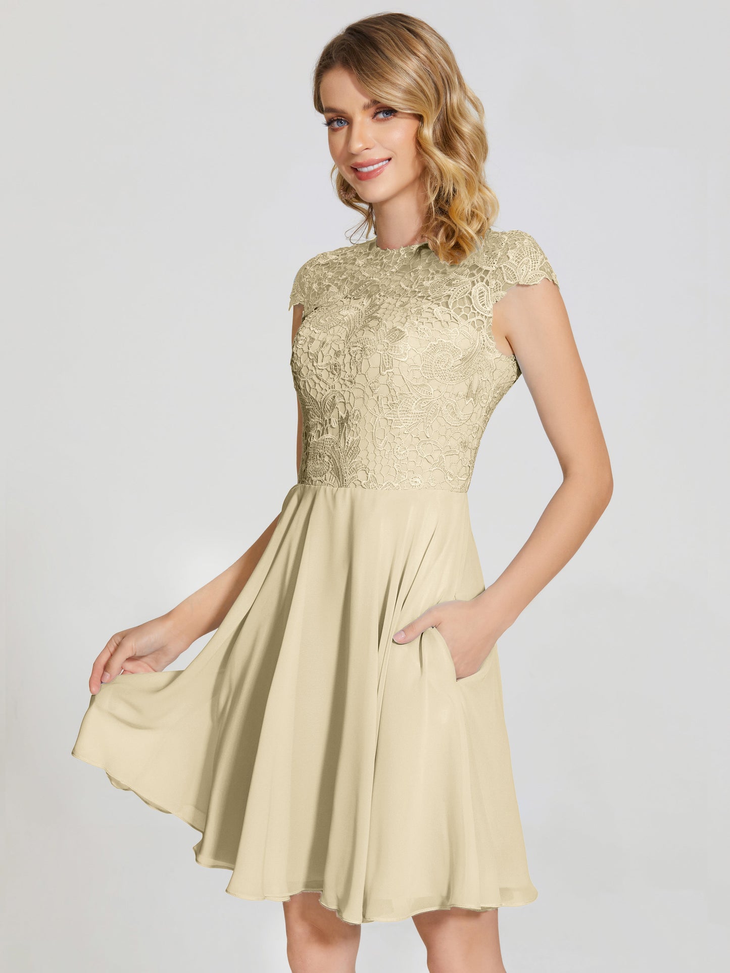 Alana Lace Cap Sleeves Short Bridesmaid Dress