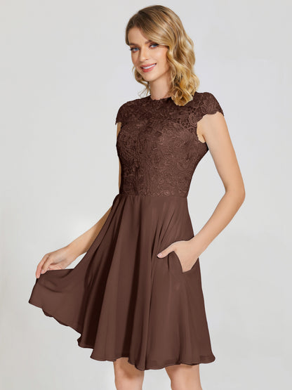 Alana Lace Cap Sleeves Short Bridesmaid Dress