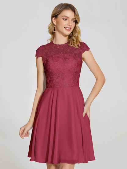 Alana Lace Cap Sleeves Short Bridesmaid Dress