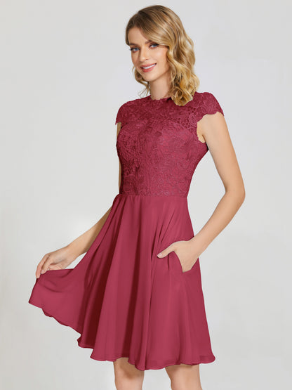 Alana Lace Cap Sleeves Short Bridesmaid Dress