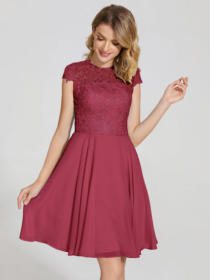 Alana Lace Cap Sleeves Short Bridesmaid Dress