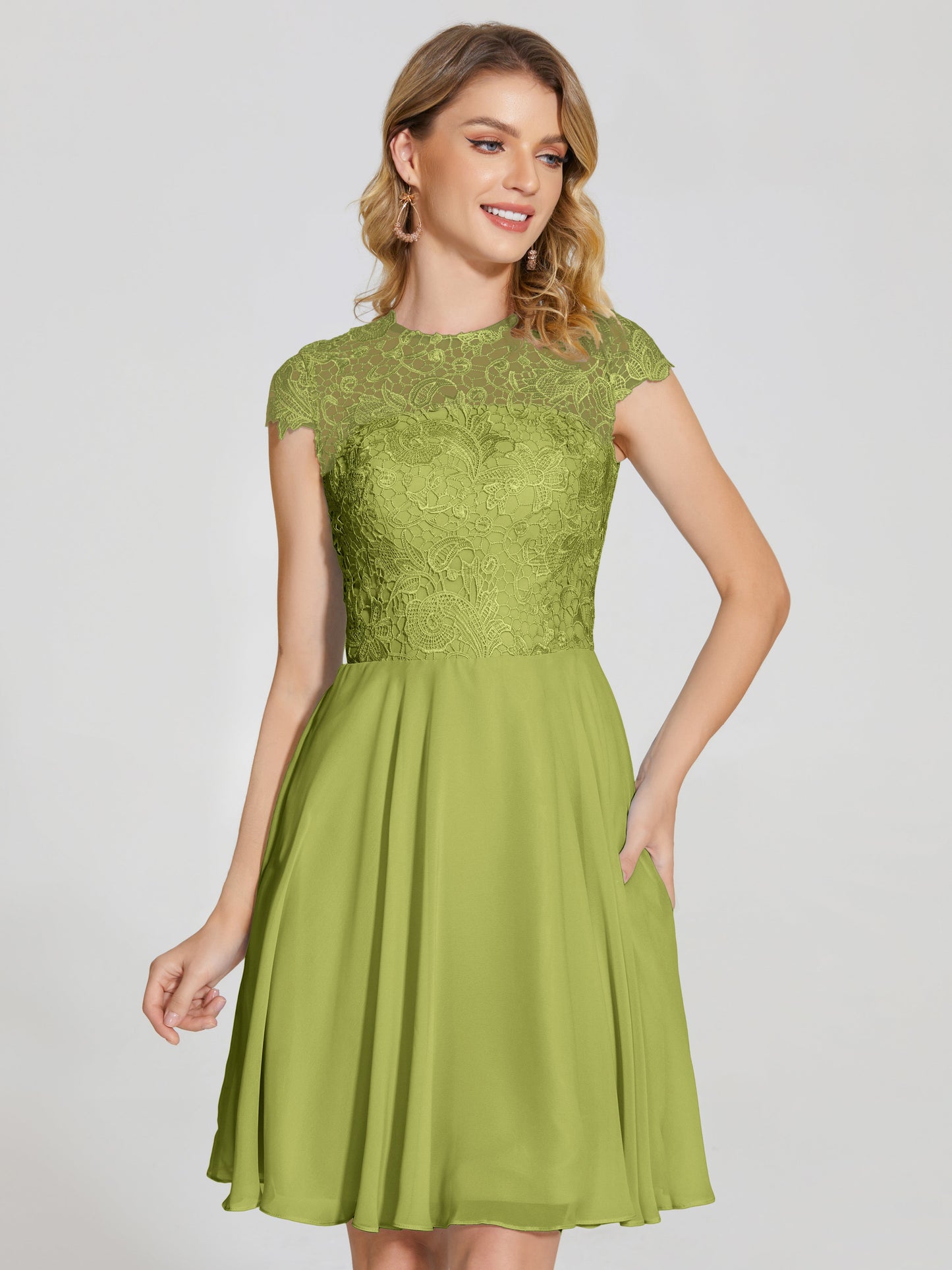 Alana Lace Cap Sleeves Short Bridesmaid Dress