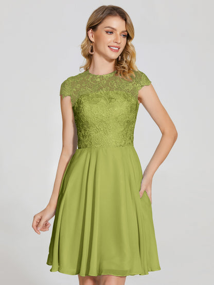 Alana Lace Cap Sleeves Short Bridesmaid Dress