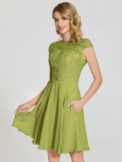 Alana Lace Cap Sleeves Short Bridesmaid Dress