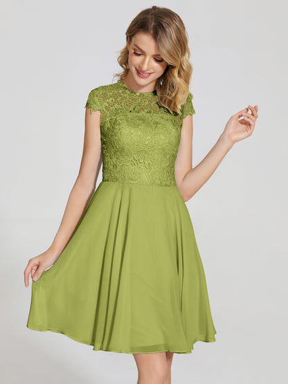Alana Lace Cap Sleeves Short Bridesmaid Dress