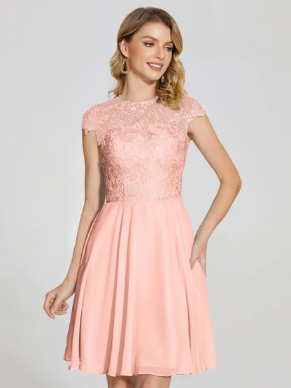 Alana Lace Cap Sleeves Short Bridesmaid Dress