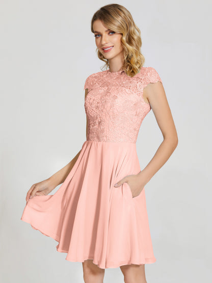Alana Lace Cap Sleeves Short Bridesmaid Dress
