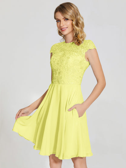 Alana Lace Cap Sleeves Short Bridesmaid Dress