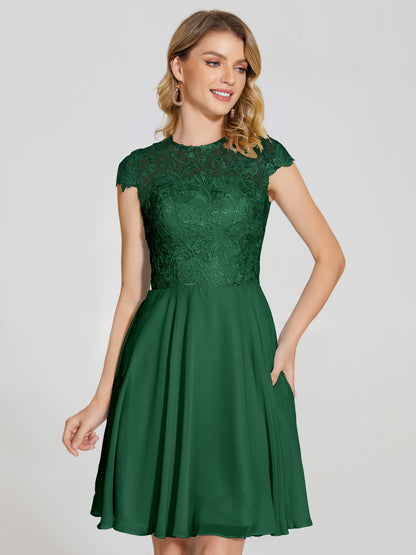 Alana Lace Cap Sleeves Short Bridesmaid Dress