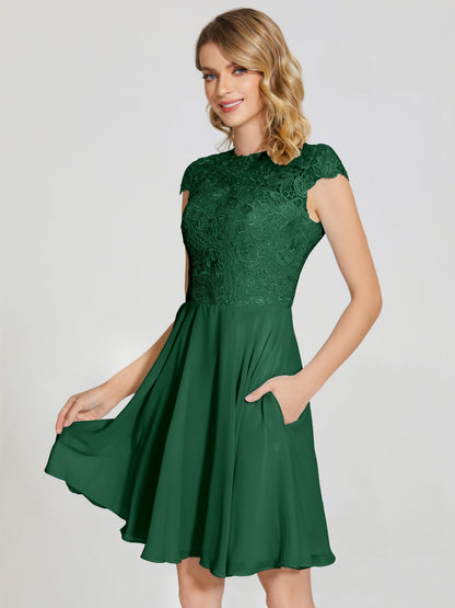 Alana Lace Cap Sleeves Short Bridesmaid Dress
