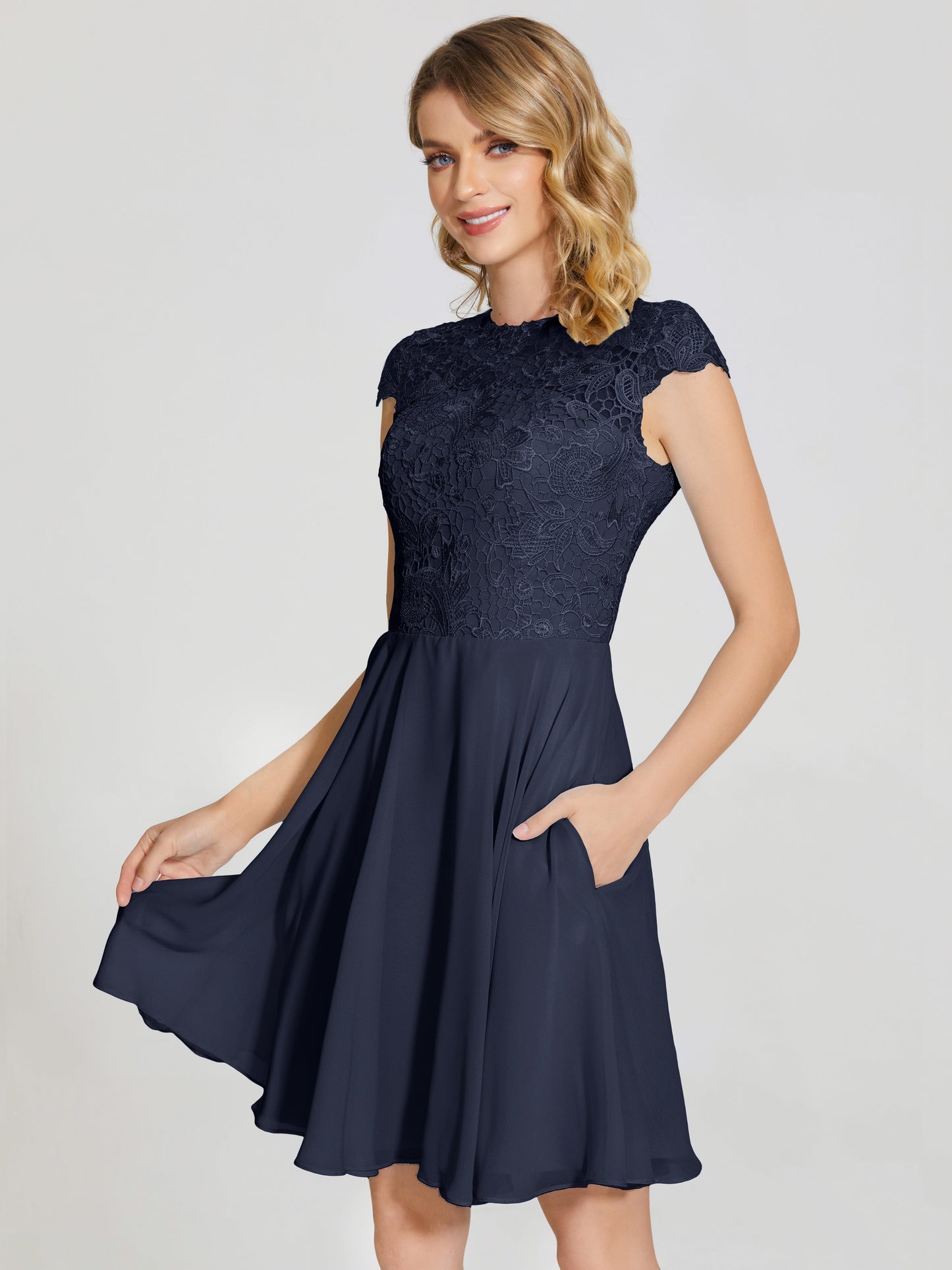 Alana Lace Cap Sleeves Short Bridesmaid Dress