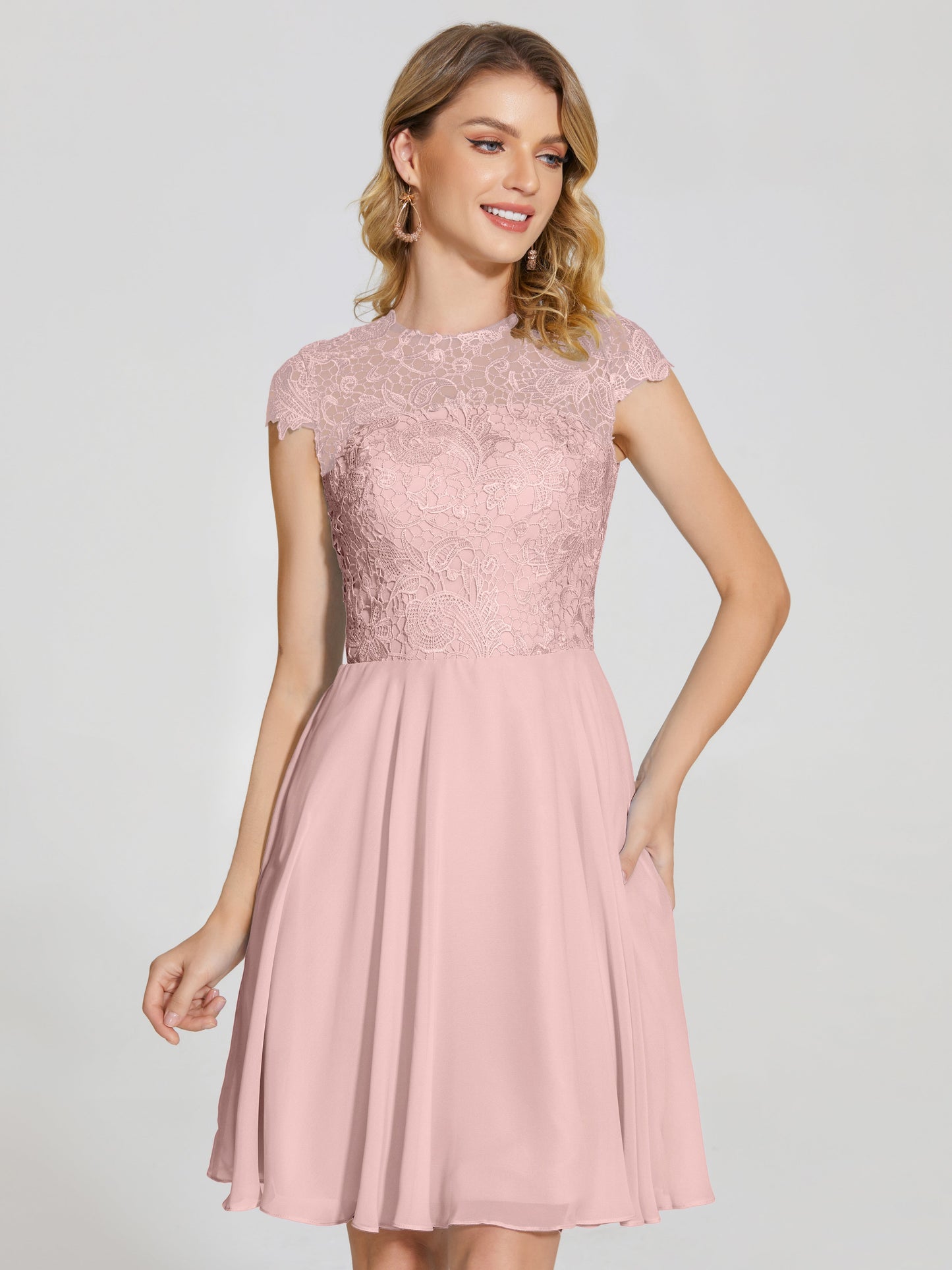 Alana Lace Cap Sleeves Short Bridesmaid Dress
