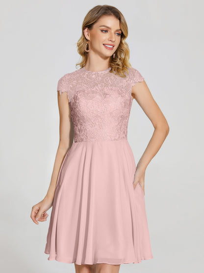 Alana Lace Cap Sleeves Short Bridesmaid Dress