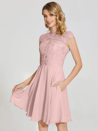 Alana Lace Cap Sleeves Short Bridesmaid Dress