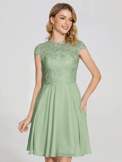 Alana Lace Cap Sleeves Short Bridesmaid Dress