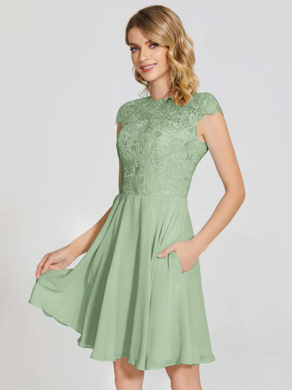 Alana Lace Cap Sleeves Short Bridesmaid Dress