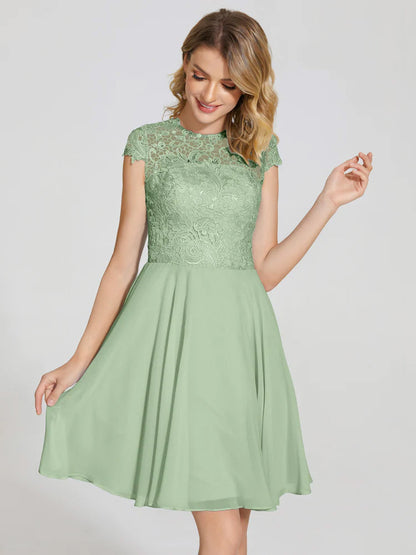 Alana Lace Cap Sleeves Short Bridesmaid Dress